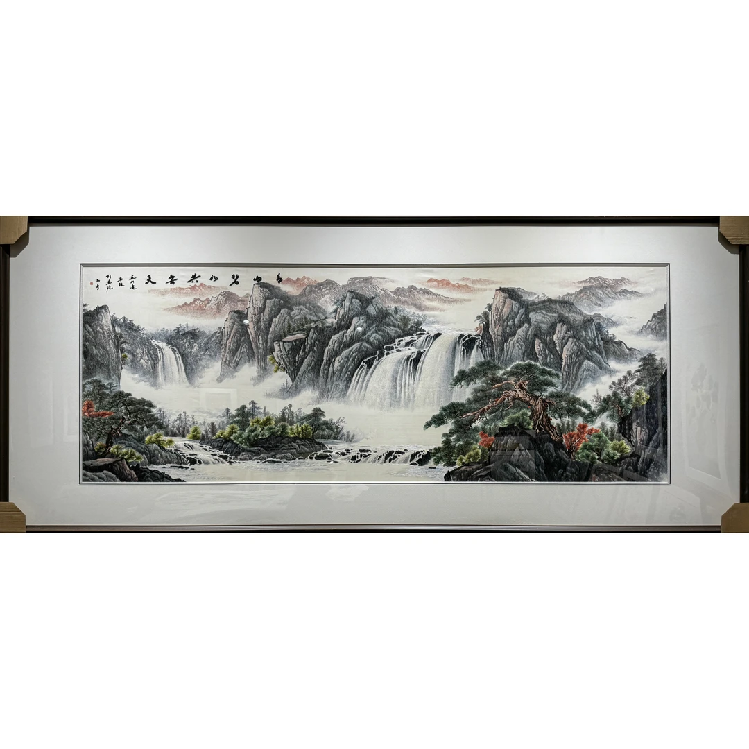 【青山碧水共云天】纯手工刺绣苏绣精品山水背景客厅画芯60*160cm