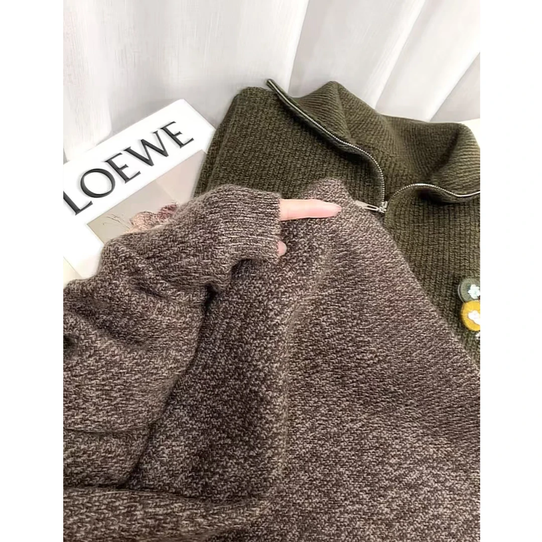 【麦田】半高领拉链慵懒风套头针织衫韩版设计感毛衣打底