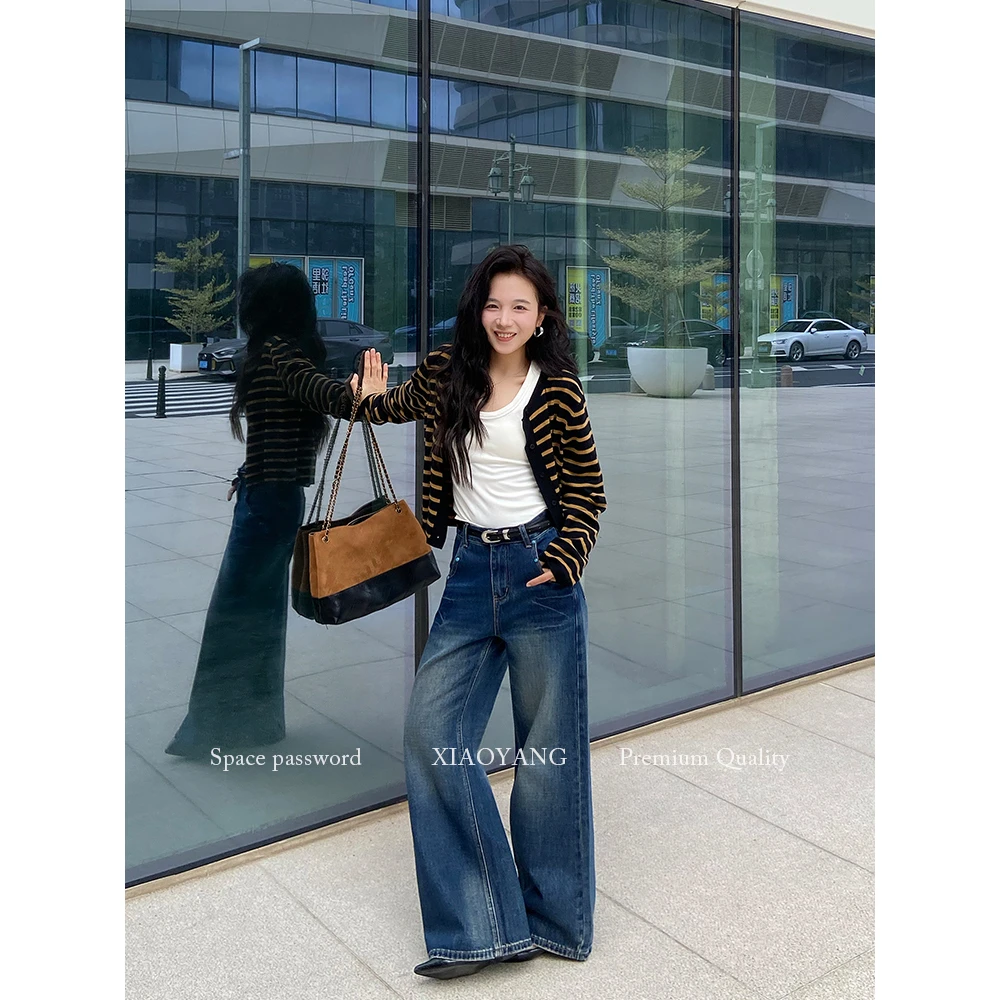 秋季新款复古直筒阔腿牛仔裤子~通勤显瘦休闲老钱风松弛感裤子女
