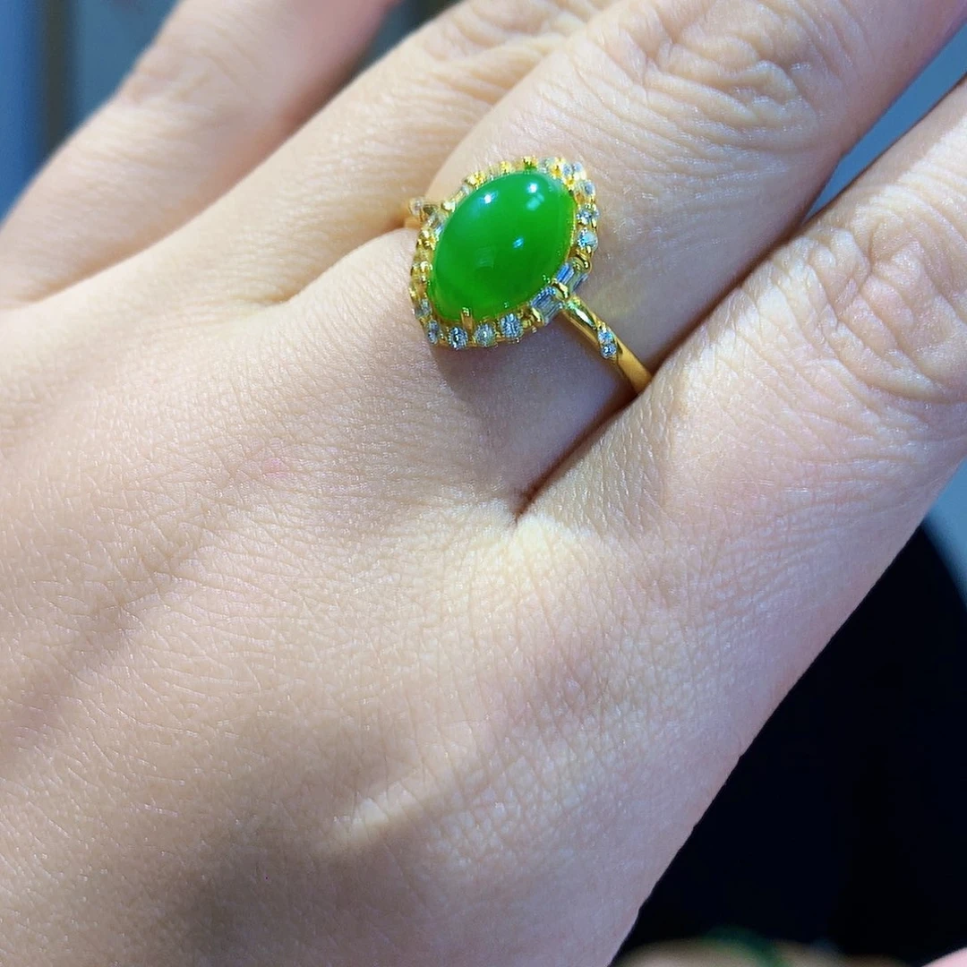 和田玉（碧玉）戒指银S925镀金镶嵌