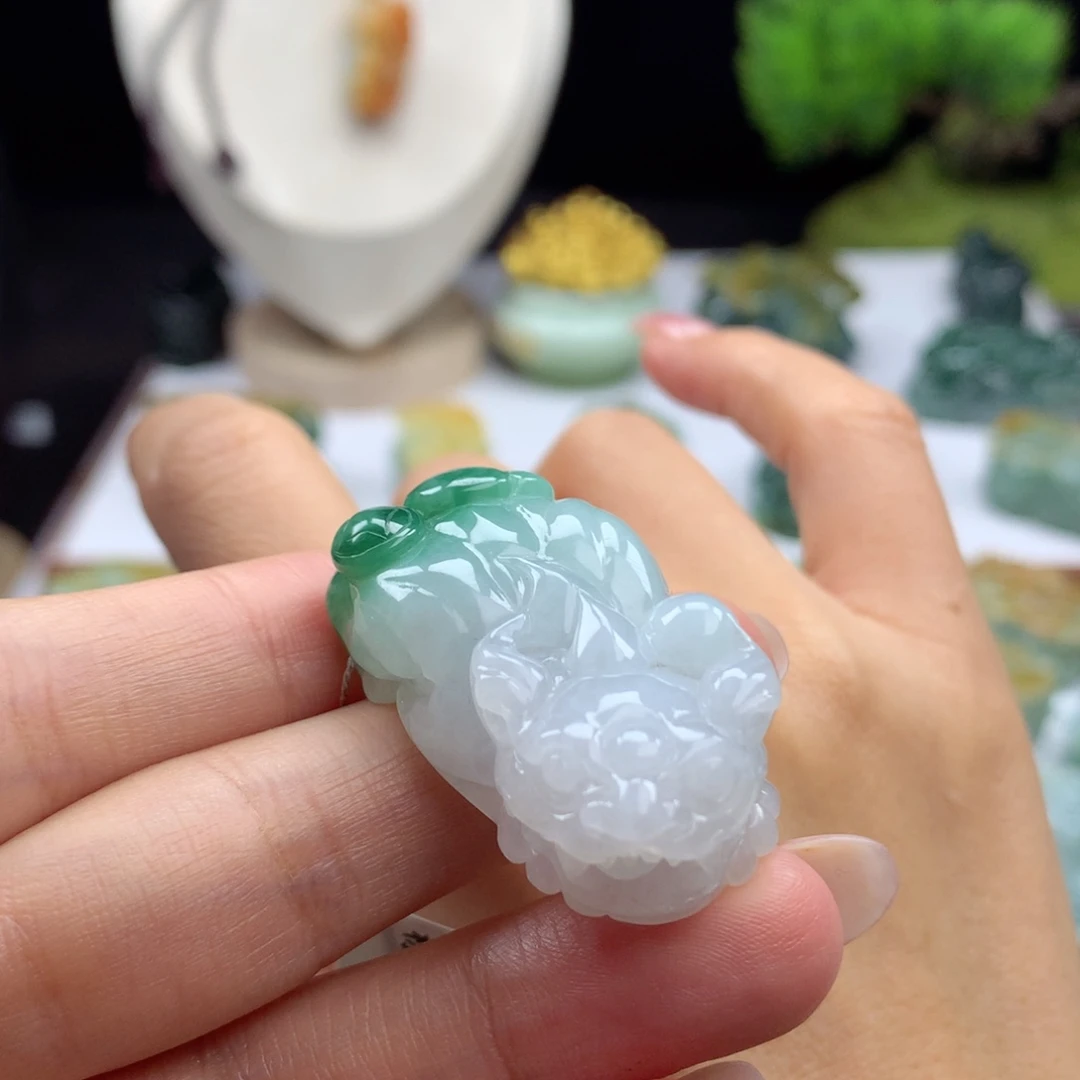 翡翠未镶嵌颈饰A12 含珠大肚貔貅