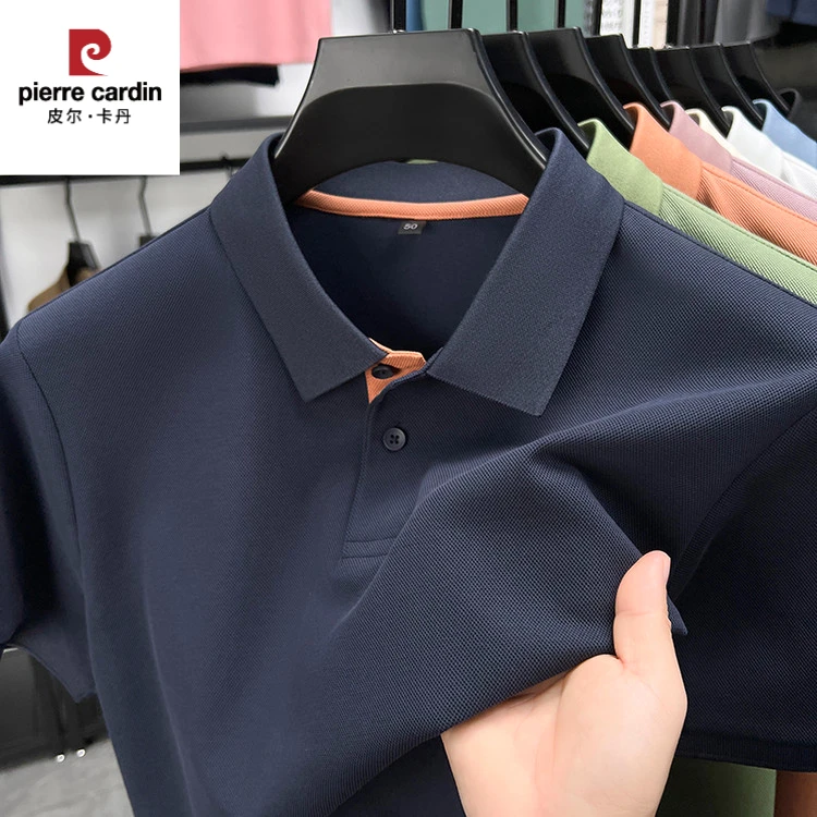 皮尔卡丹【桑蚕丝polo衫】男士纯色夏季透气半袖商务翻领运动大码