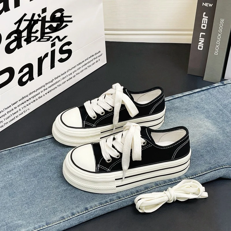 优步简约新款学生休闲百搭低帮厚底薄款帆布鞋女ins平底H1057