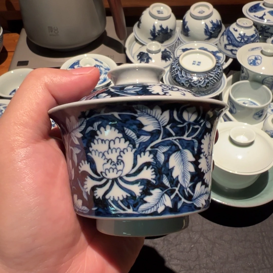 杯子牡丹盖碗马蹄微瑕