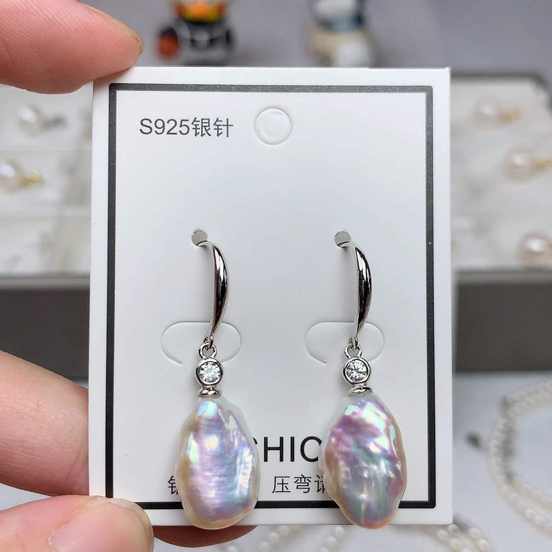 银S925镶嵌耳饰淡水珍珠11mm