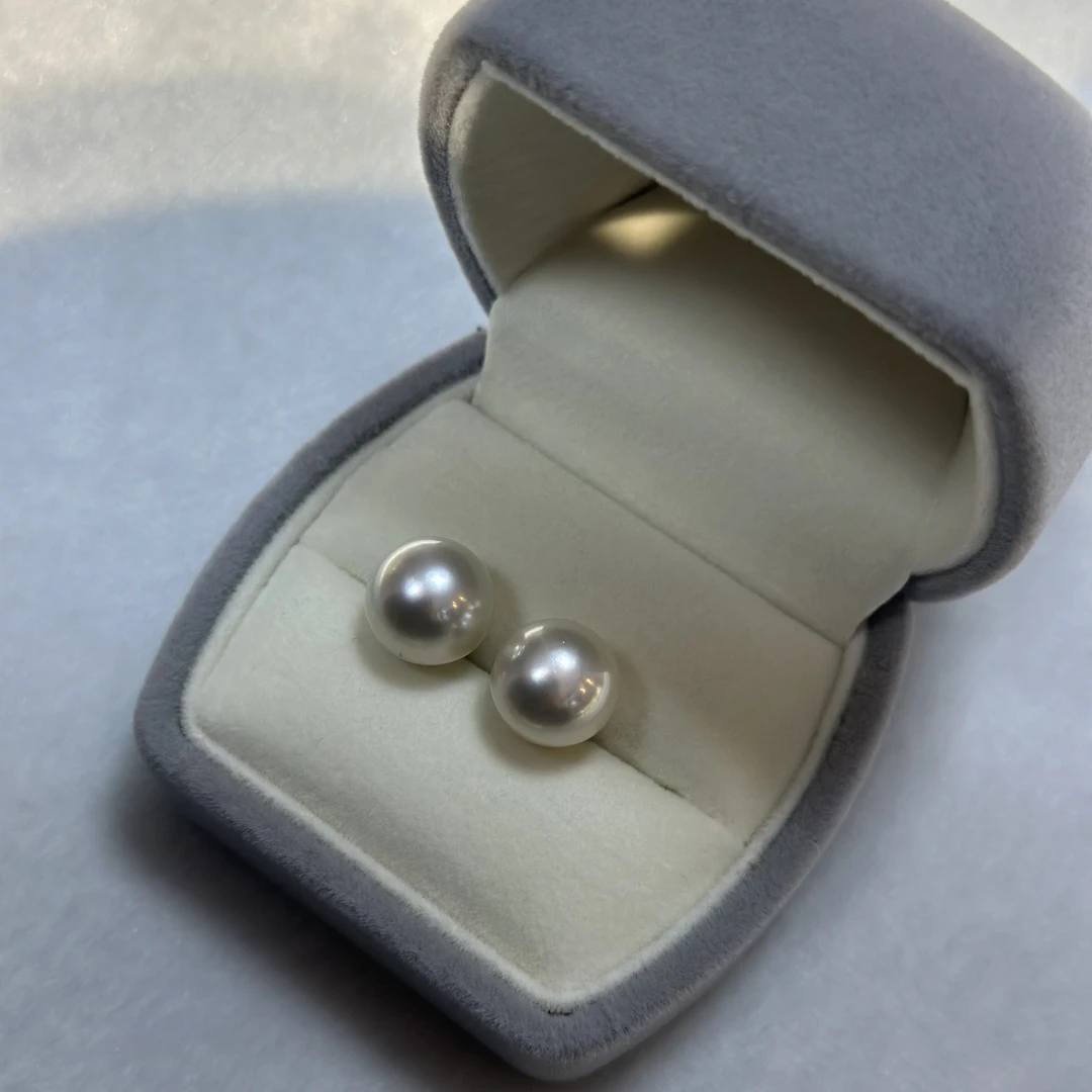 海水澳白珍珠耳钉18k金针12-13mm