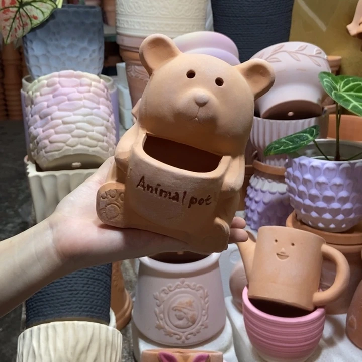 红陶小熊盆 粗陶1个