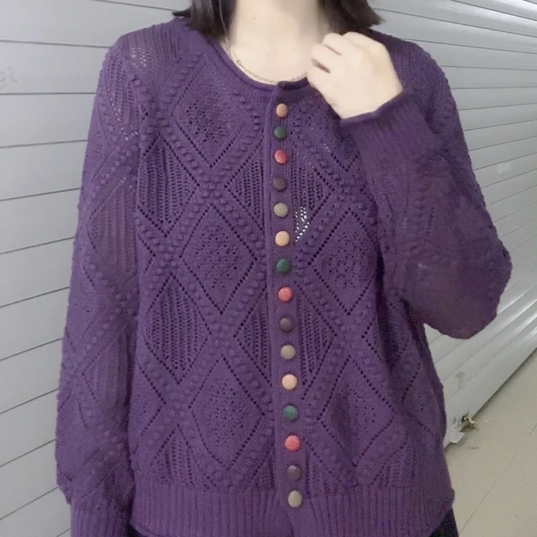 长袖宽松不起球纯色毛针织衫毛衣时尚开衫镂空针织