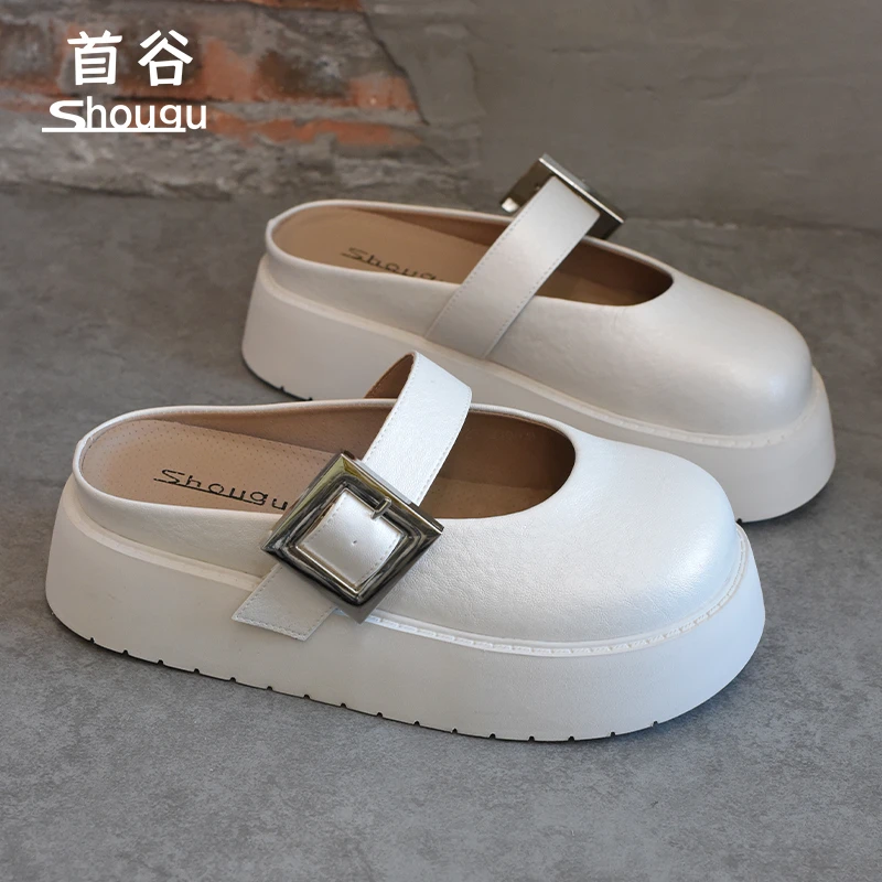 shougu/首谷2025春季新款一字带包头半拖鞋女一脚蹬休闲玛丽珍鞋