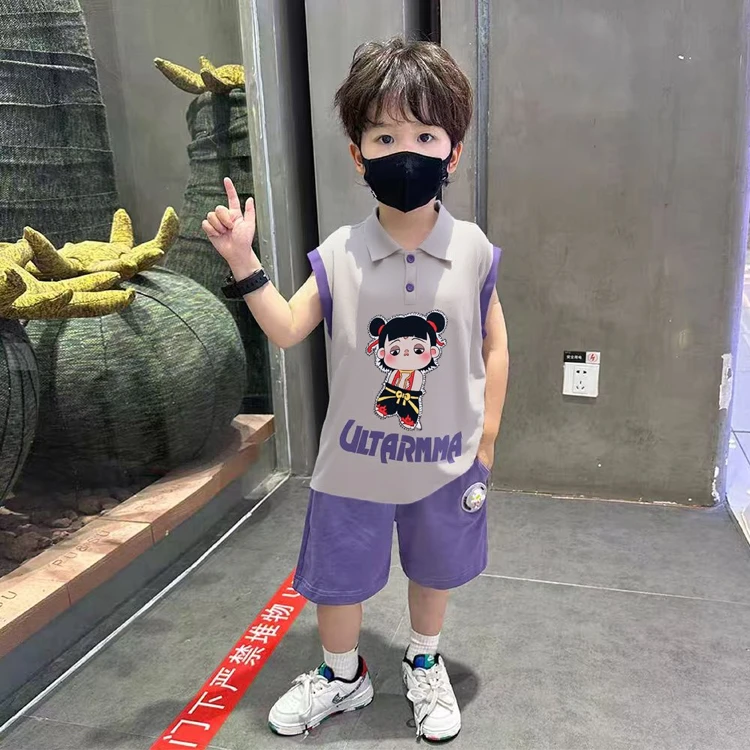 哪吒衣服男童夏季套装2025新款帅气休闲宝宝无袖夏装儿童夏日穿搭