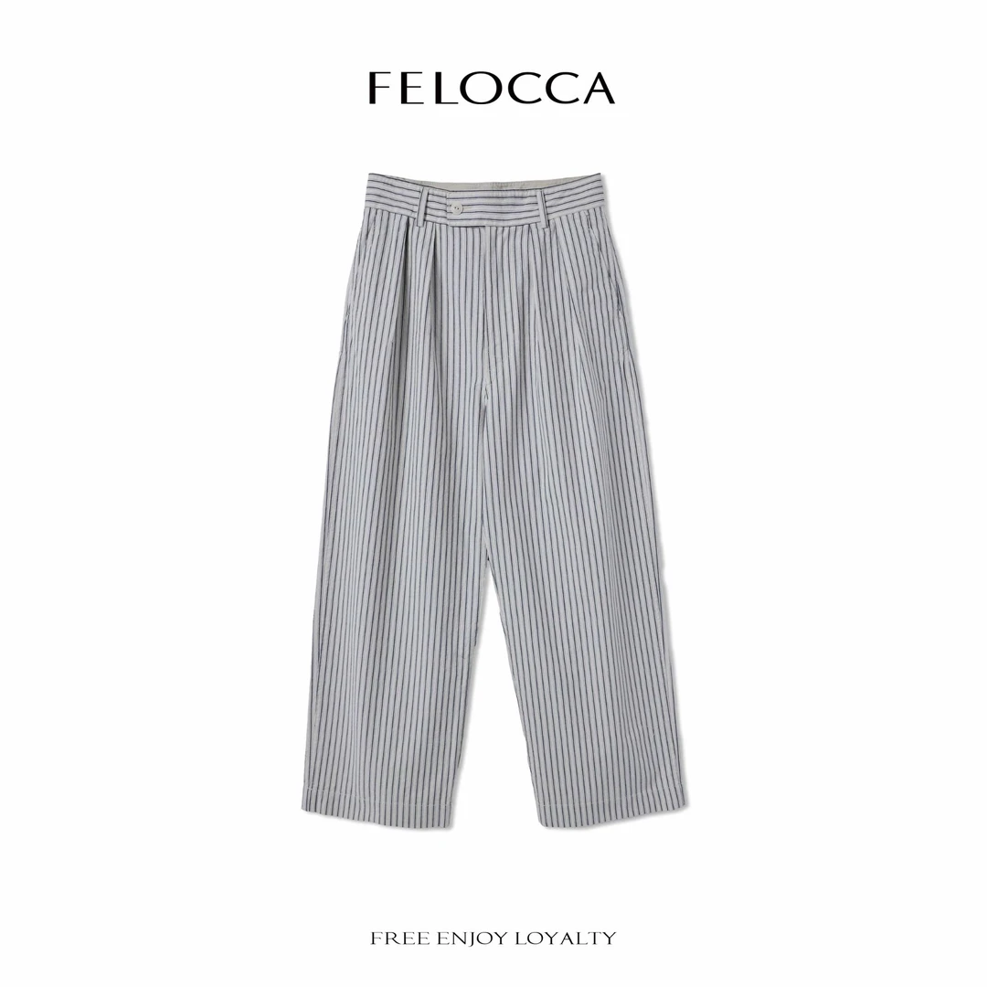 【FELOCCA】挺感色织条纹直筒裤百搭显瘦小众休闲宽松裤25SKZ044