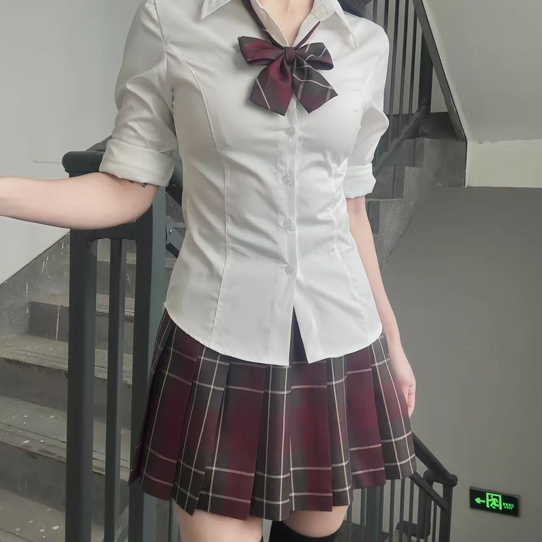 【若玫】王哪跑jk制服原创正品格裙校供毛衣学院风百褶裙开衫套装