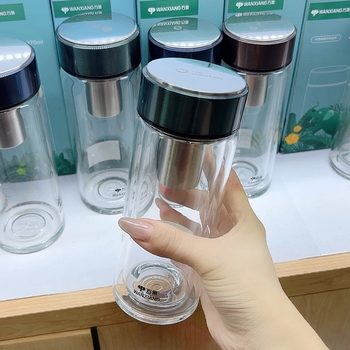 万象品牌双层玻璃杯V265-340暗苔绿