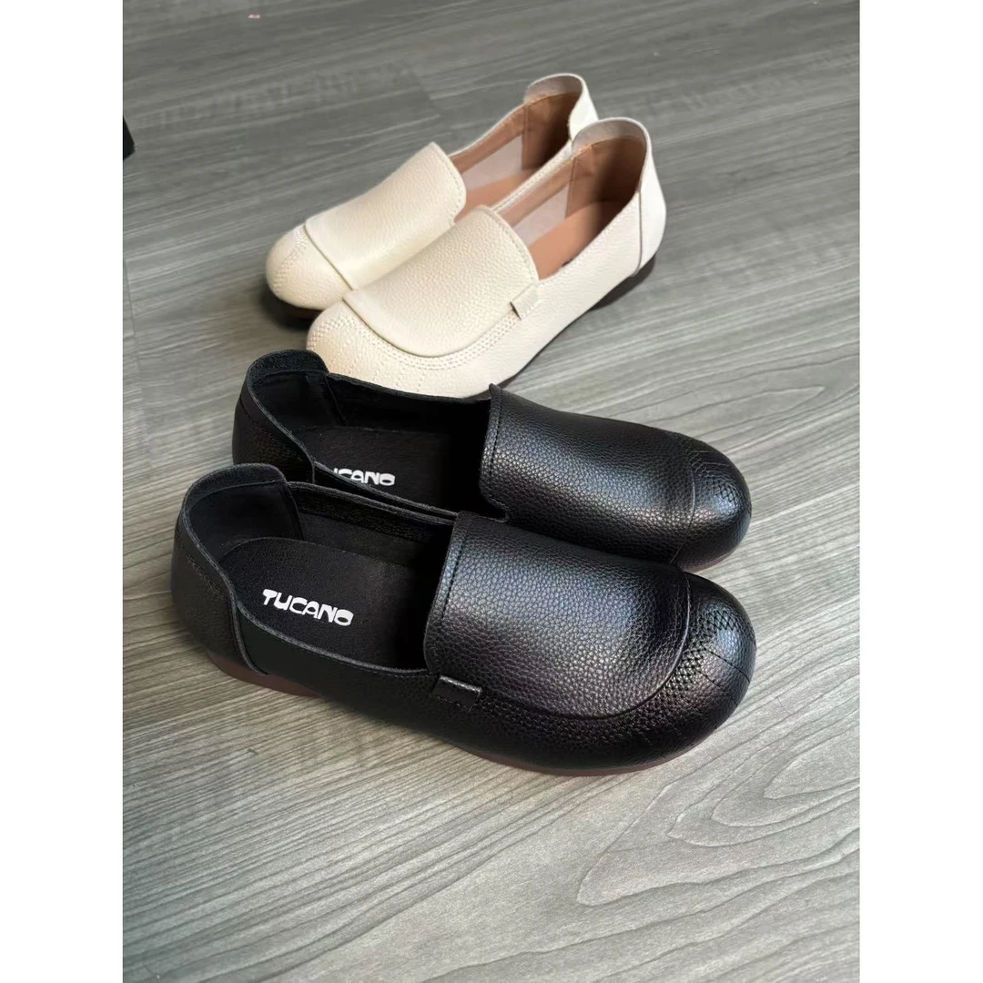 圆头真皮平底舒适妈妈鞋321