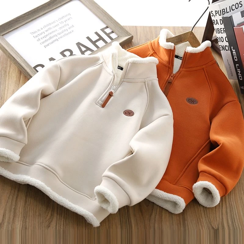 加绒卫衣儿童加绒加厚保暖打底衫儿童中大童立领卫衣