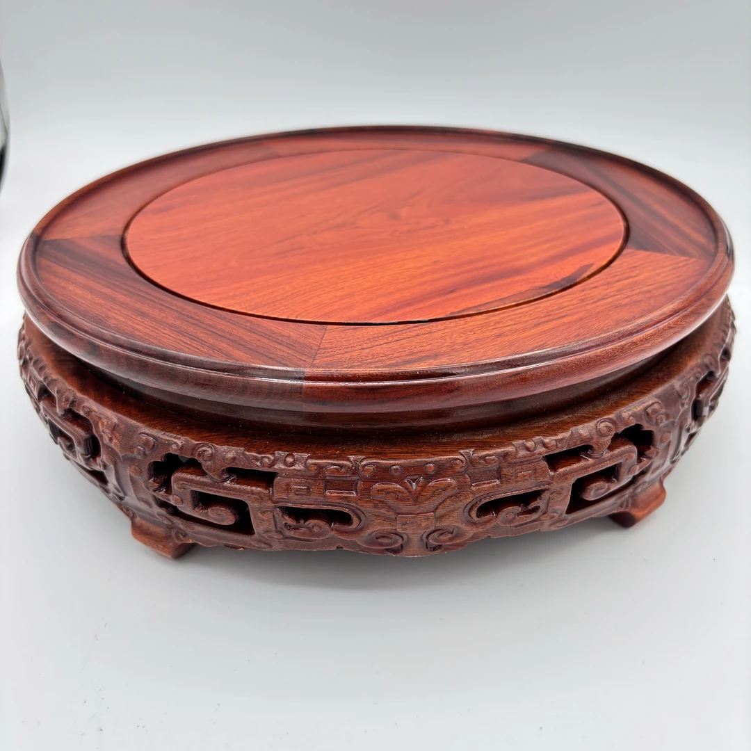 红贵宝祥云镂雕底座实木酒瓶紫砂壶花瓶花盆鱼缸摆件托架