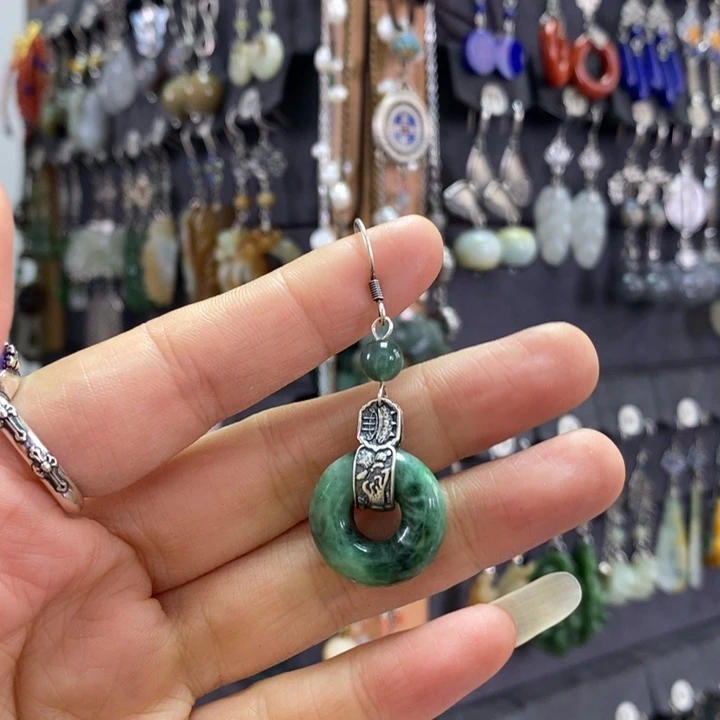 翡翠耳饰银S925镶嵌尘***游X07