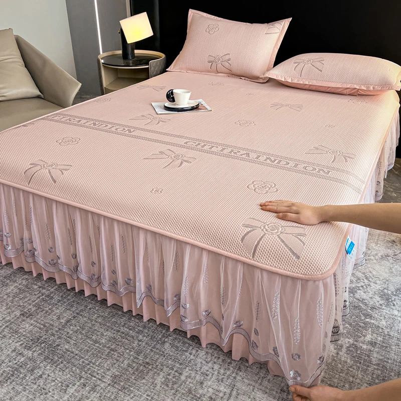 【可脱卸凉感床裙（蝴蝶结）】夏季亲肤透气席子凉爽床裙床笠款空调席