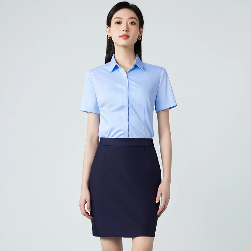 夏季短袖衬衫女职业面试修身银行衬衣公务员珠宝店工作服工装定制