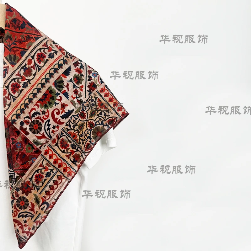 【游牧】2025新款70中方巾双面双色棉麻围巾花纹复古百搭丝巾厚女士