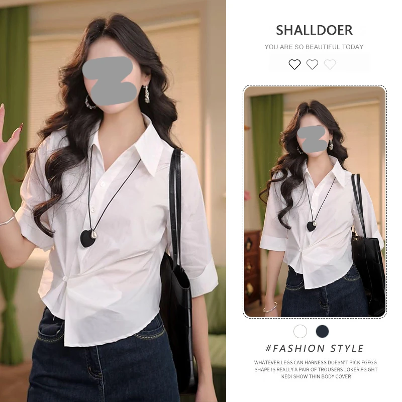 知性风纯色翻领衬衫女2025年秋季新款时尚潮流百搭显瘦出游服装潮