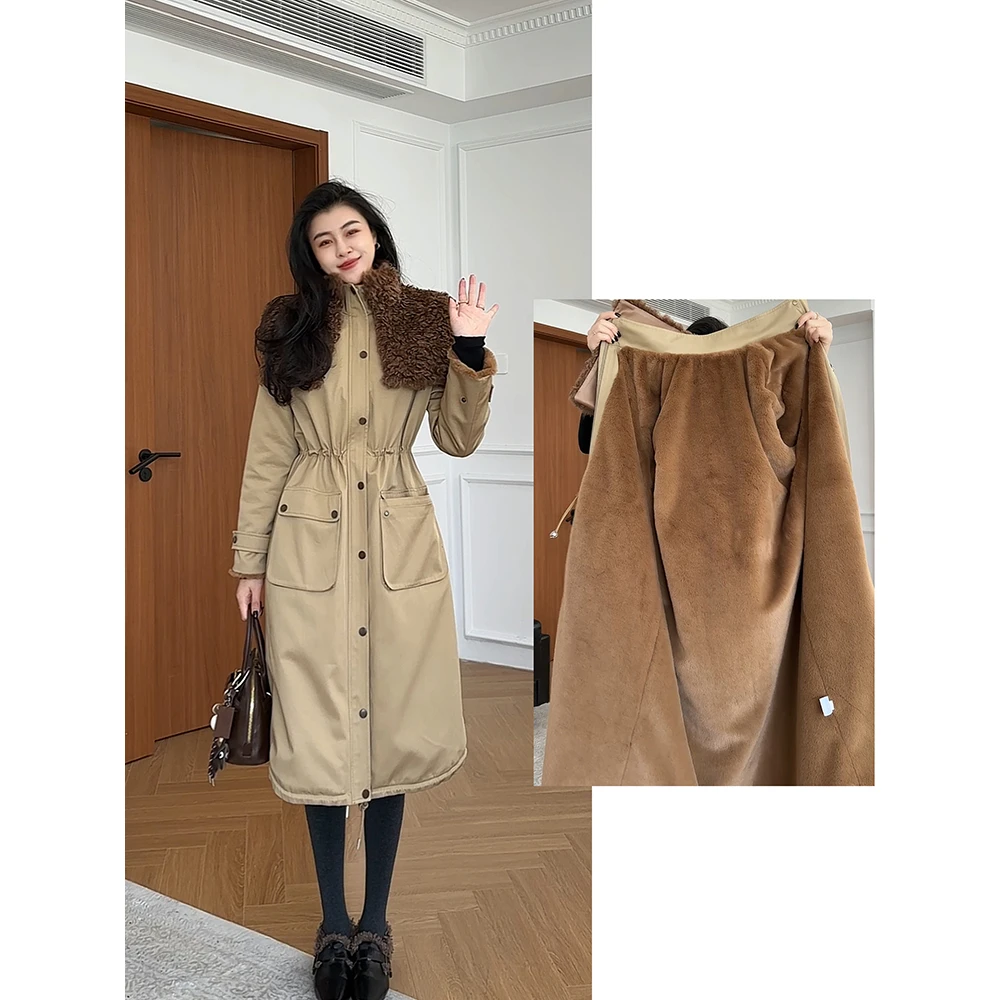 张阿星【暖冬氛围】冬季毛毛披肩可拆卸酷飒工装风气质收腰保暖外套