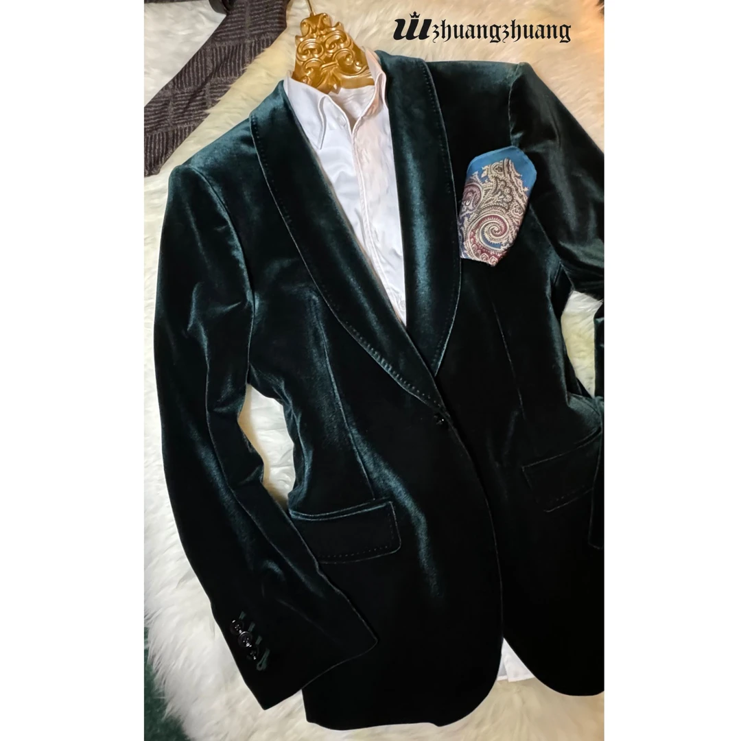 WZHUANGZHUANG 男士秋冬特密丝绒长袖西服上衣纯色优雅礼服轻奢