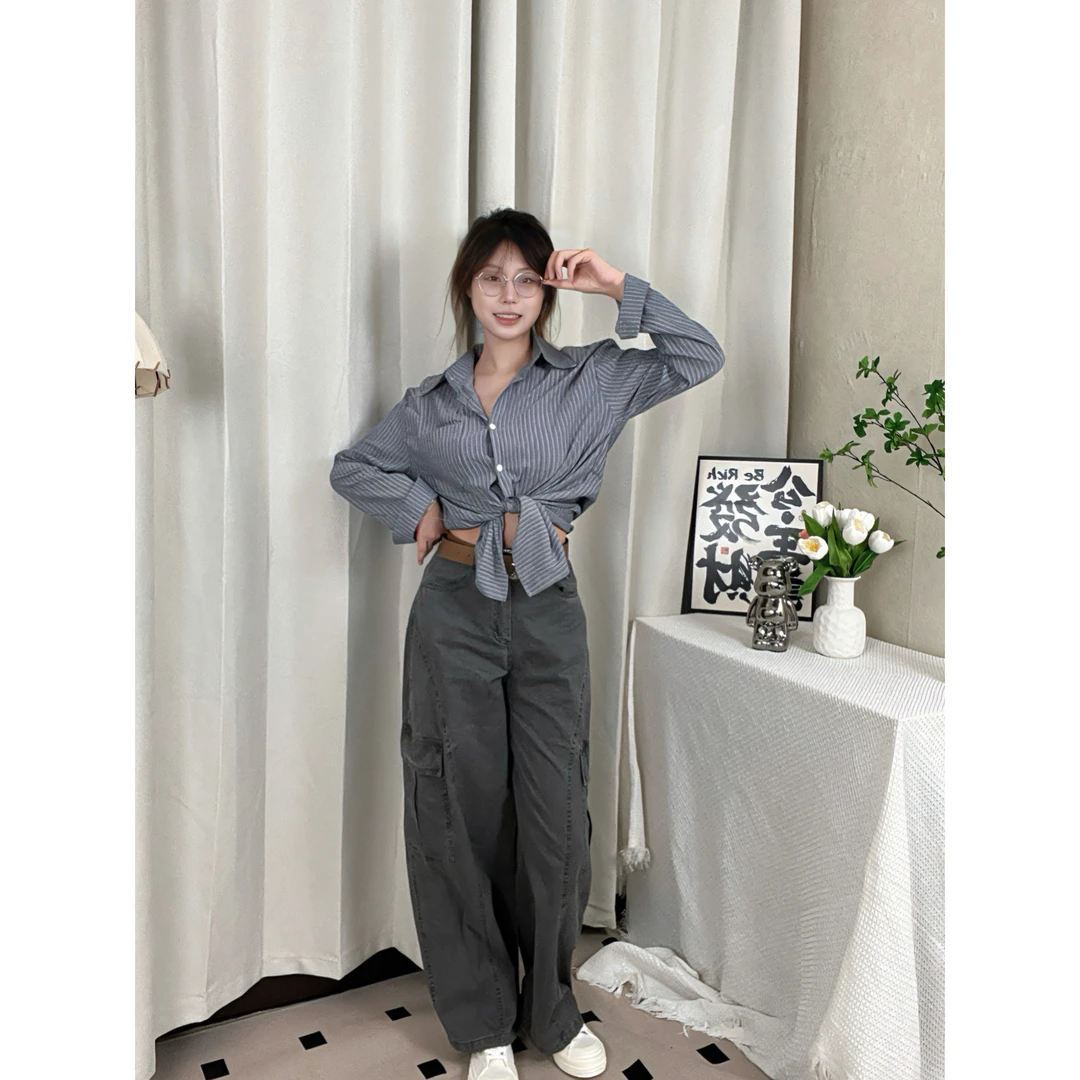 美式复古时尚显瘦高级阔腿裤女新款早秋松弛慵懒宽松遮胯弯刀洋气