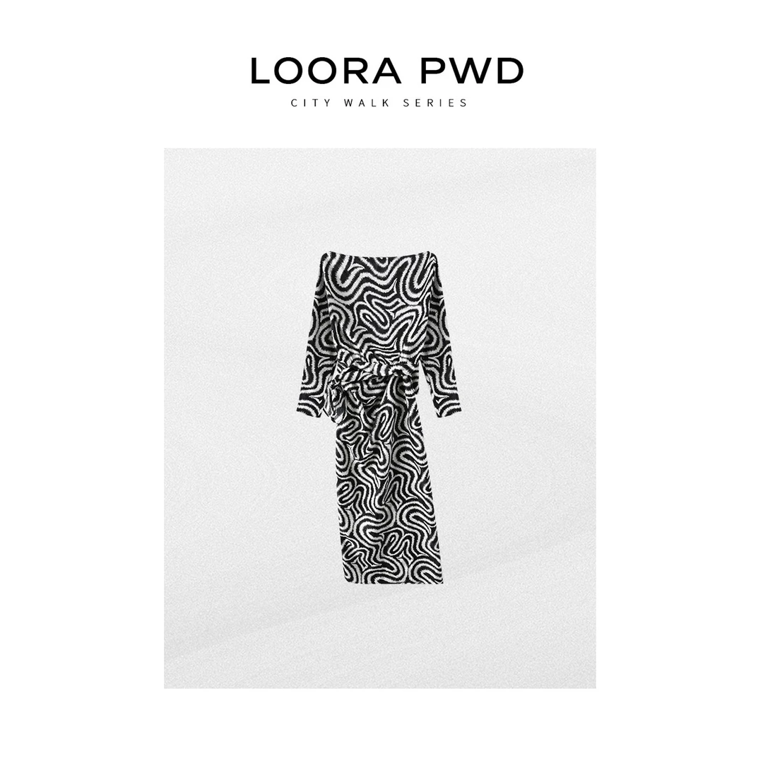 LOORAPWD/罗拉密码【斑马纹】设计感气质一字肩连衣裙25CJAC0012N