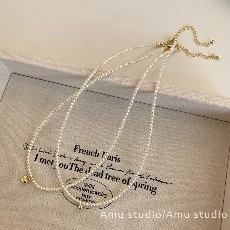 CK 坠链均925银 925银施家贝珠极细小米珠爱心圆球项链女轻奢气质