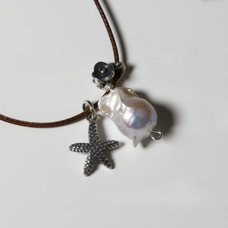 吊坠925银皮 【海螺】皮绳手工简约可调节项链坠链