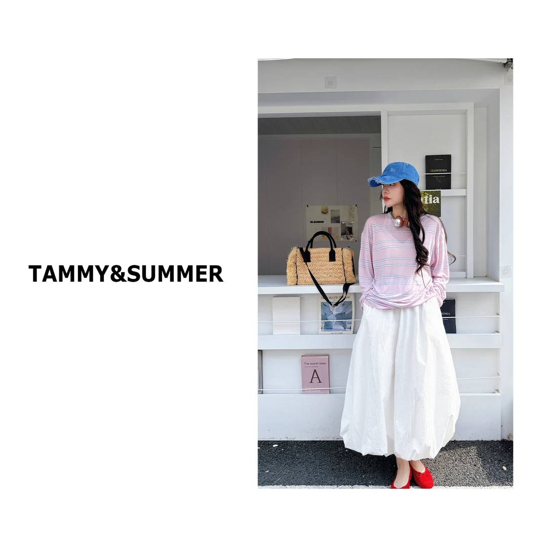 【Tammy&Summer】舒适感慵懒风宽松百搭长袖撞色条纹T恤上衣256789