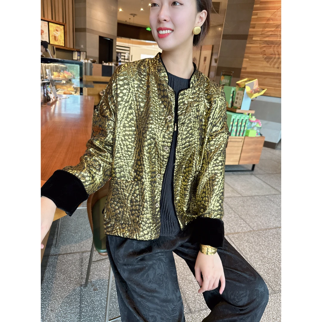 【老罗家】原创真丝外套秋季新款正反两穿丝绒金皮桑蚕丝贵气上衣