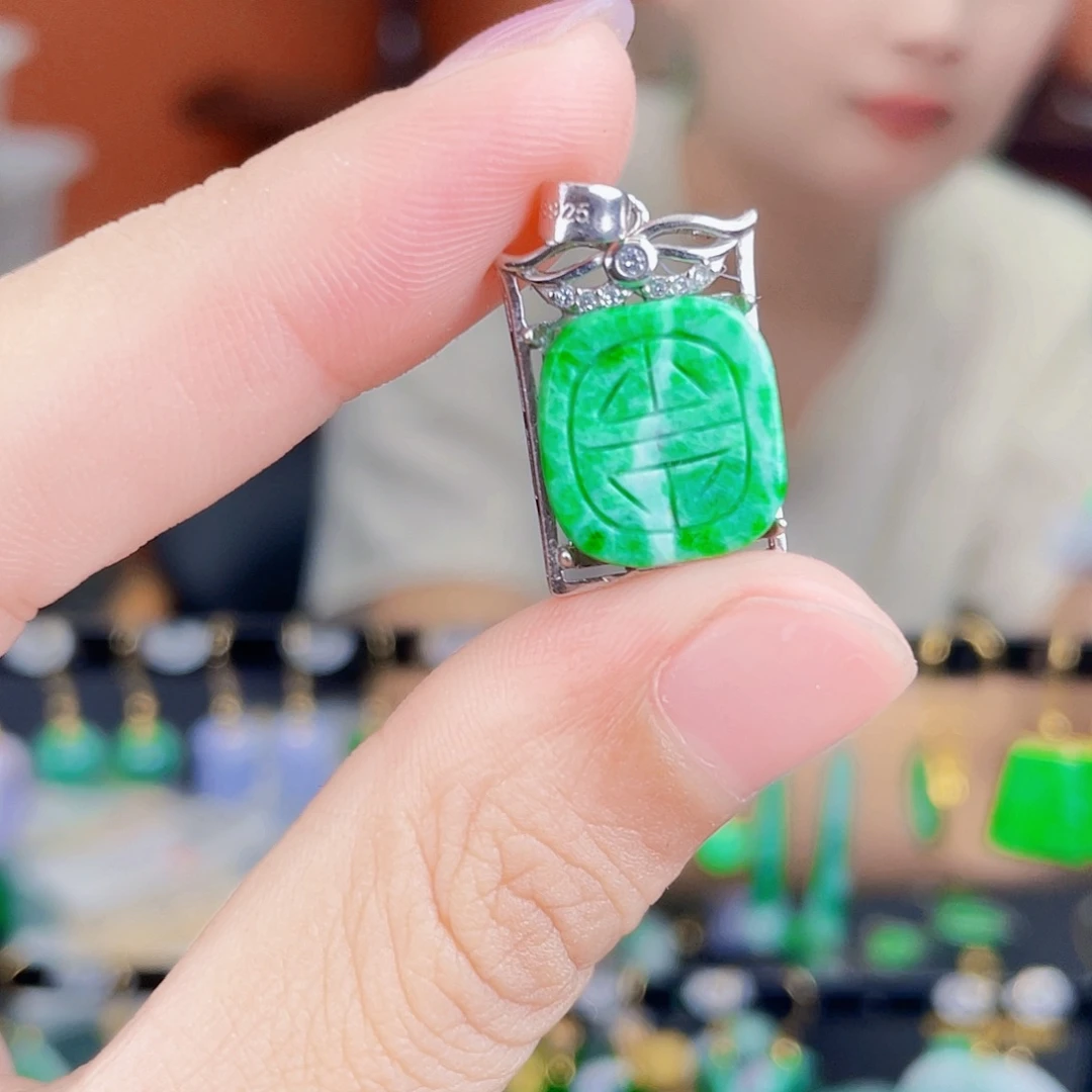 翡翠银S925镶嵌耳饰饰品