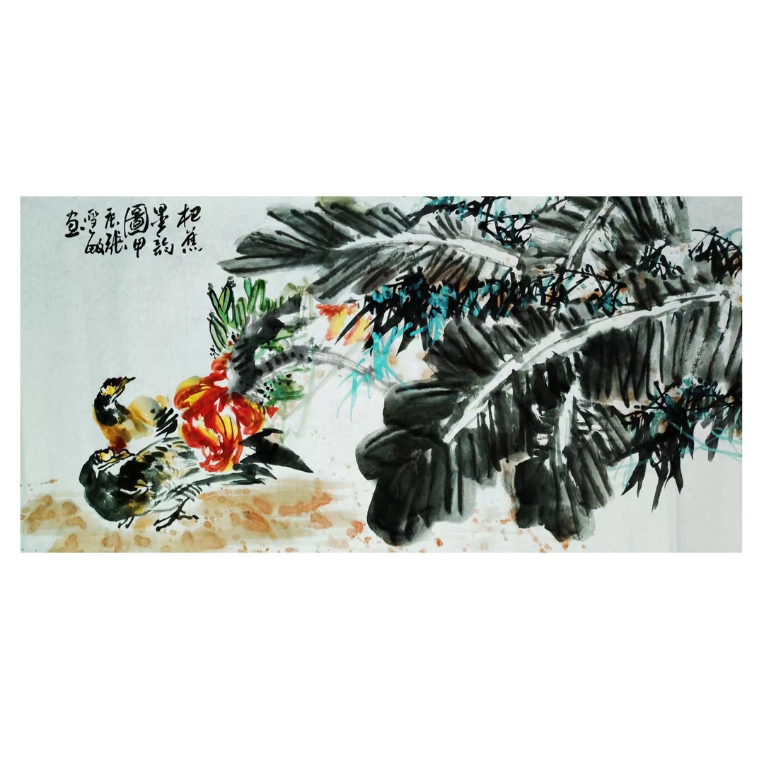 手绘花鸟国画《芭蕉墨韵图》