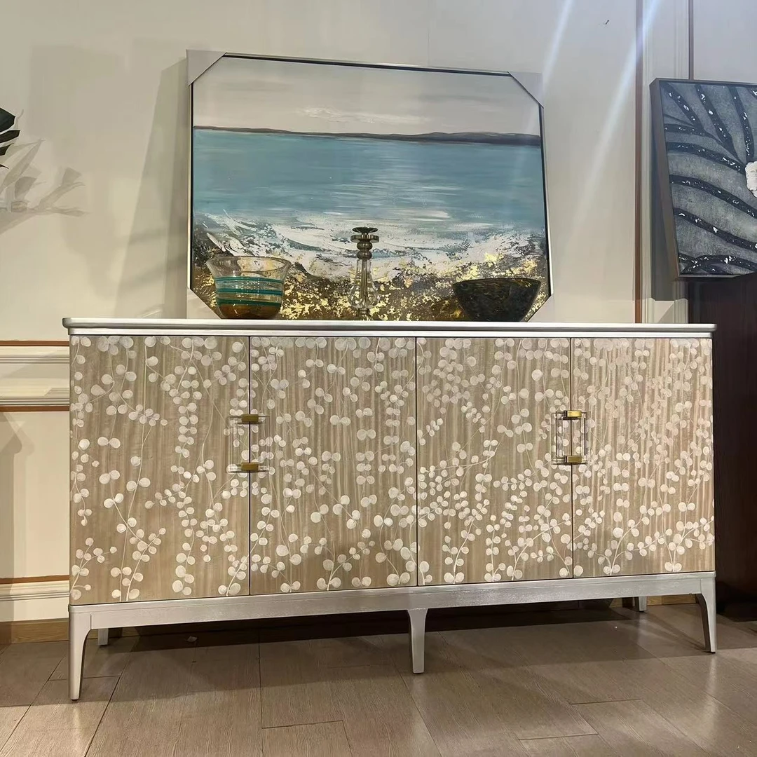 美克风双门鞋柜餐边柜客厅门厅四门储物柜手绘奶油风装饰柜