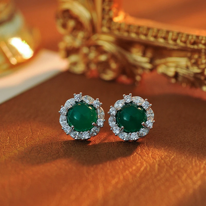 铜合金合成锆石耳饰 f068---【碧波荡漾】冬k欧斯伽斯百搭气质通勤