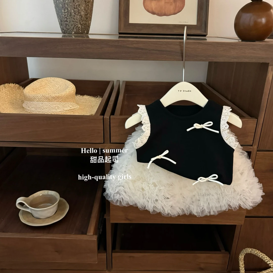 【甜品起司】芭蕾公主！女宝宝蝴蝶结甜美背心tutu蓬蓬裙蛋糕裙套装