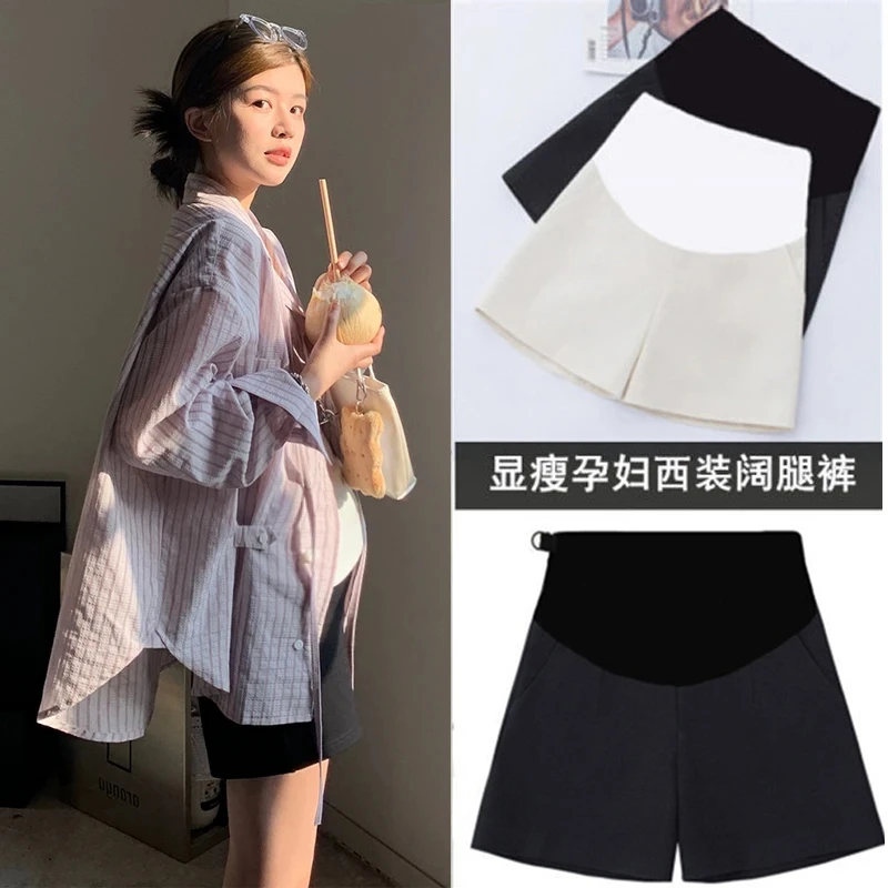 夏季孕妇装西装裤阔腿裤孕妇短裤a字外穿休闲孕期小个子托腹裤子