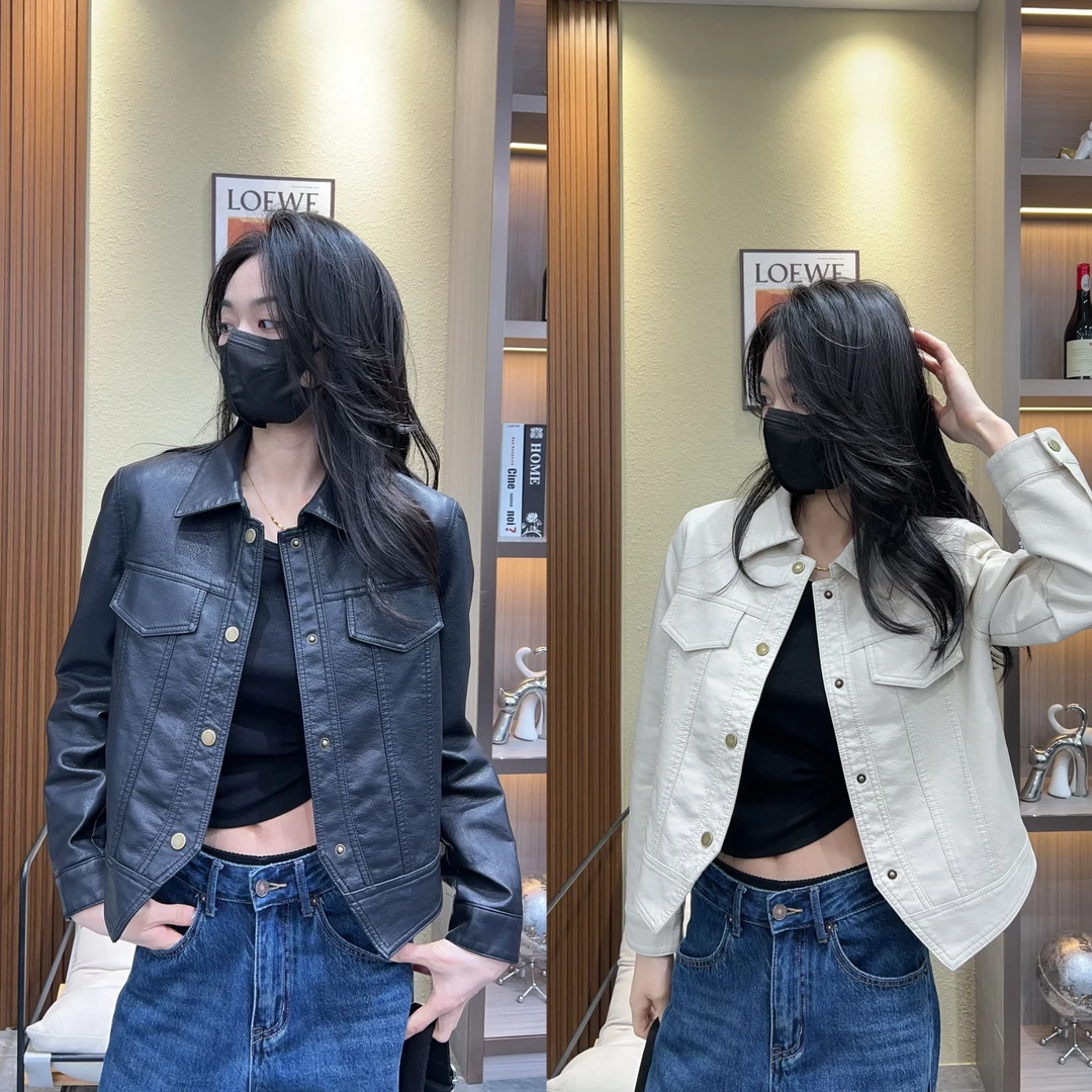 短款机车小皮衣女2025春季新款蛋白皮小个子时尚POLO领韩版短外套