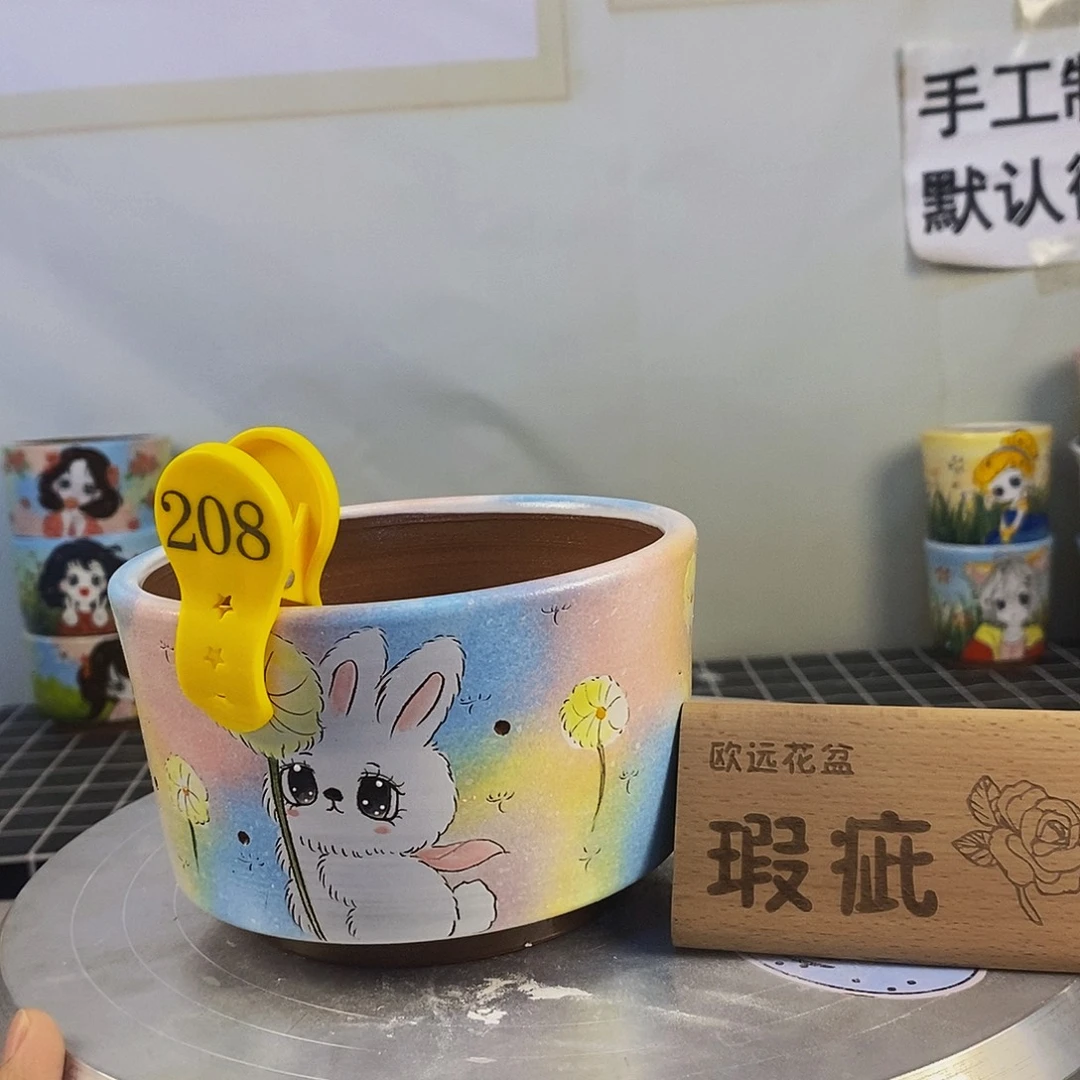 紫砂花盆红陶手绘花盆