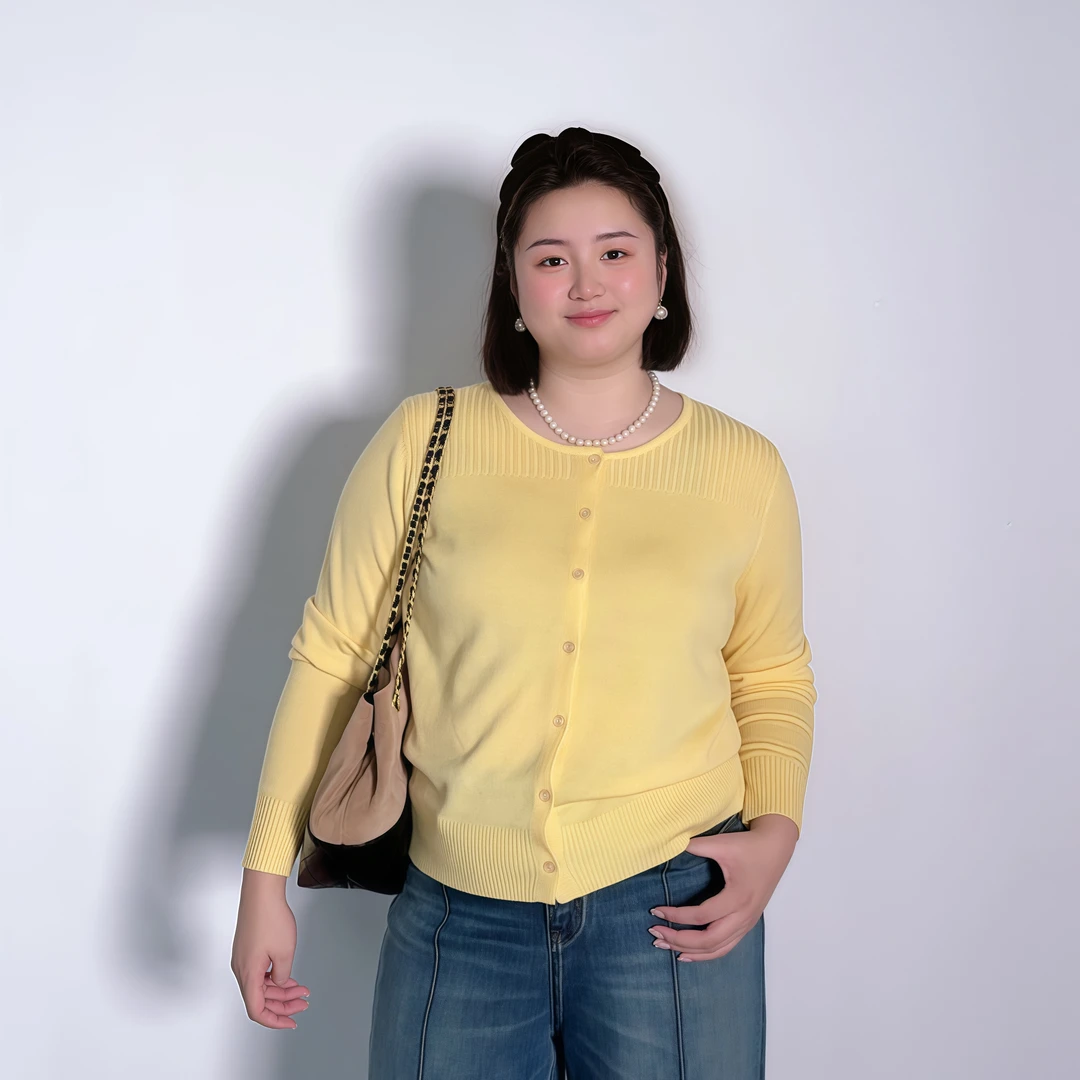 TAOJIA FAMILY【静雅小衫】大码简约气质纯色开衫女毛针织衫NX0010