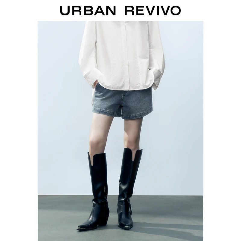 UR2025夏季新款女装休闲复古水洗磨白牛仔短裤UWM850119