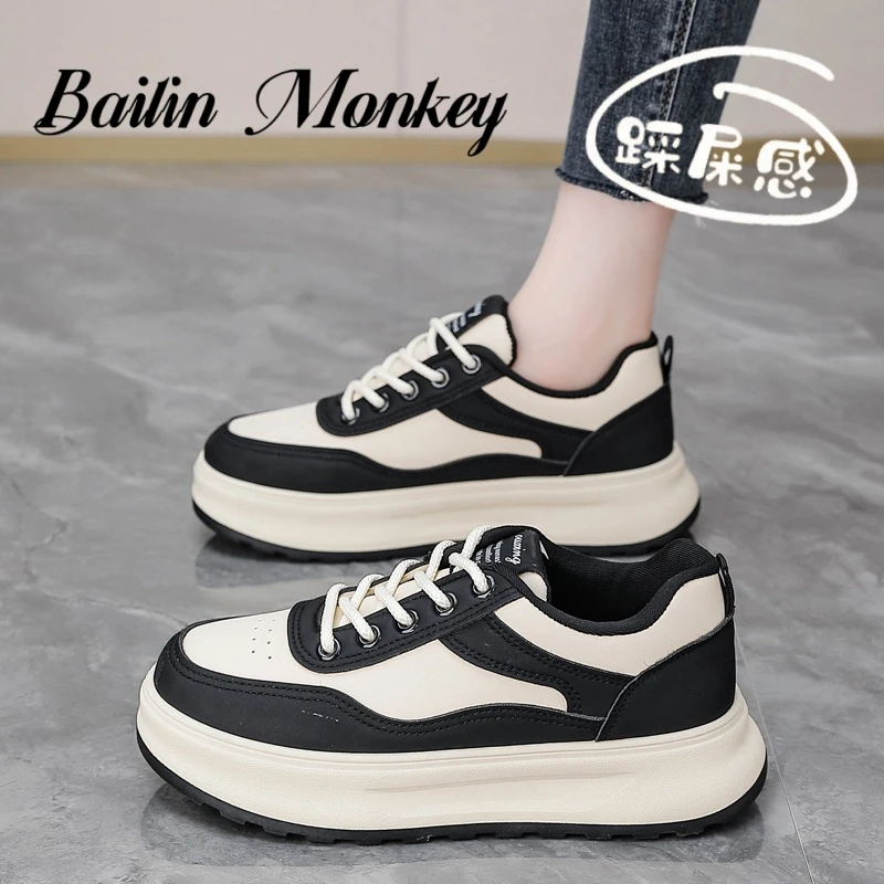 品牌时尚爆款厚底复古板鞋女款2025新款春季百搭黑白百搭配色板鞋