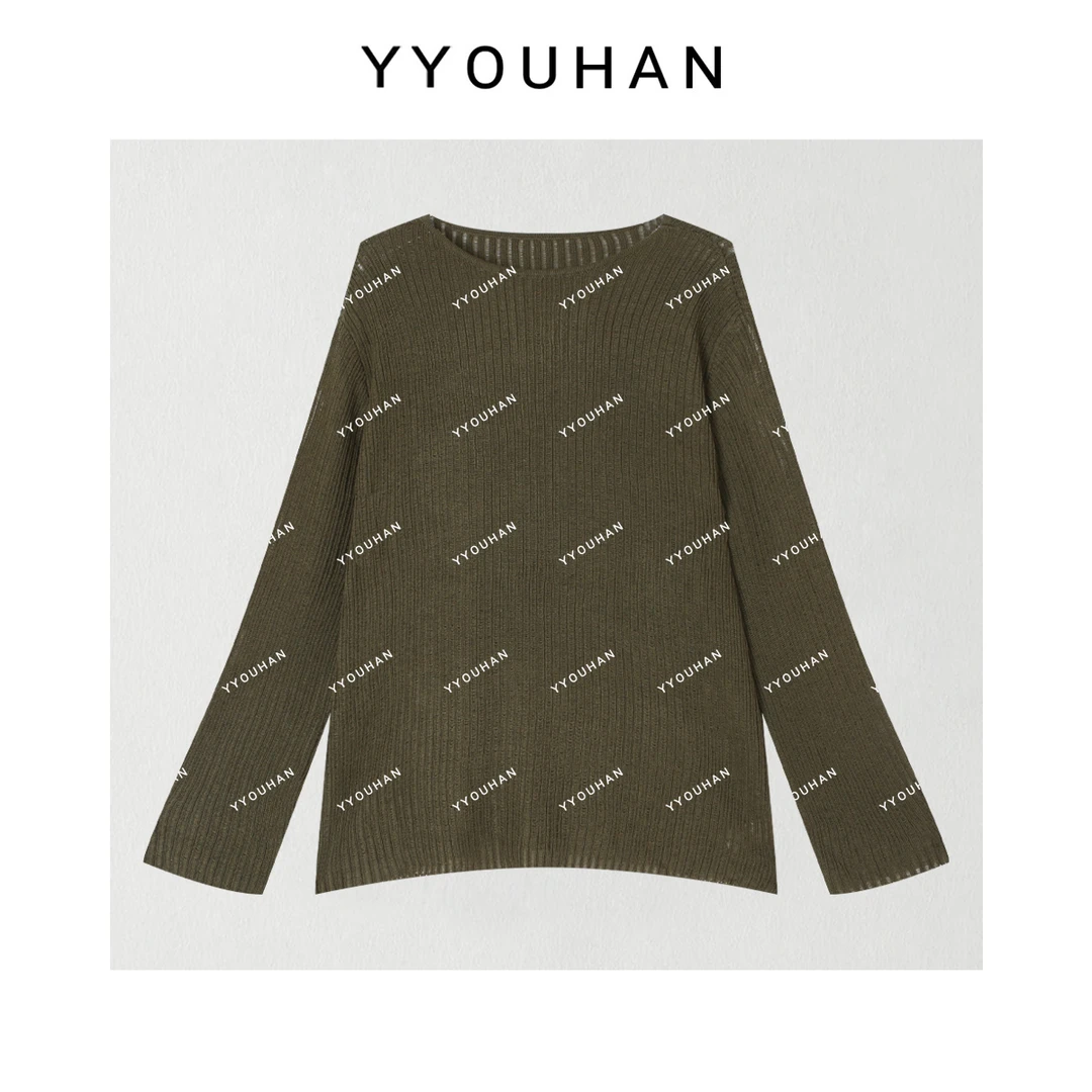 YYOUHAN 2025新款【慵懒实况】竖纹肌理感卷边套头针织衫 2508C5274