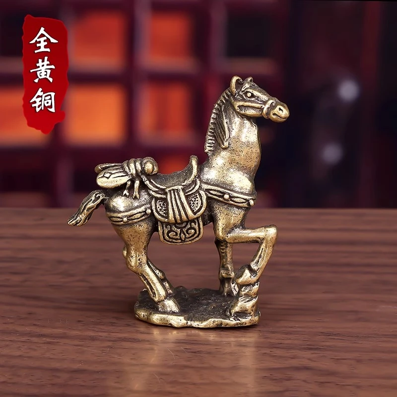 纯黄铜马上赢生肖马到成功复古老物件居家装饰茶宠桌面工艺品摆件
