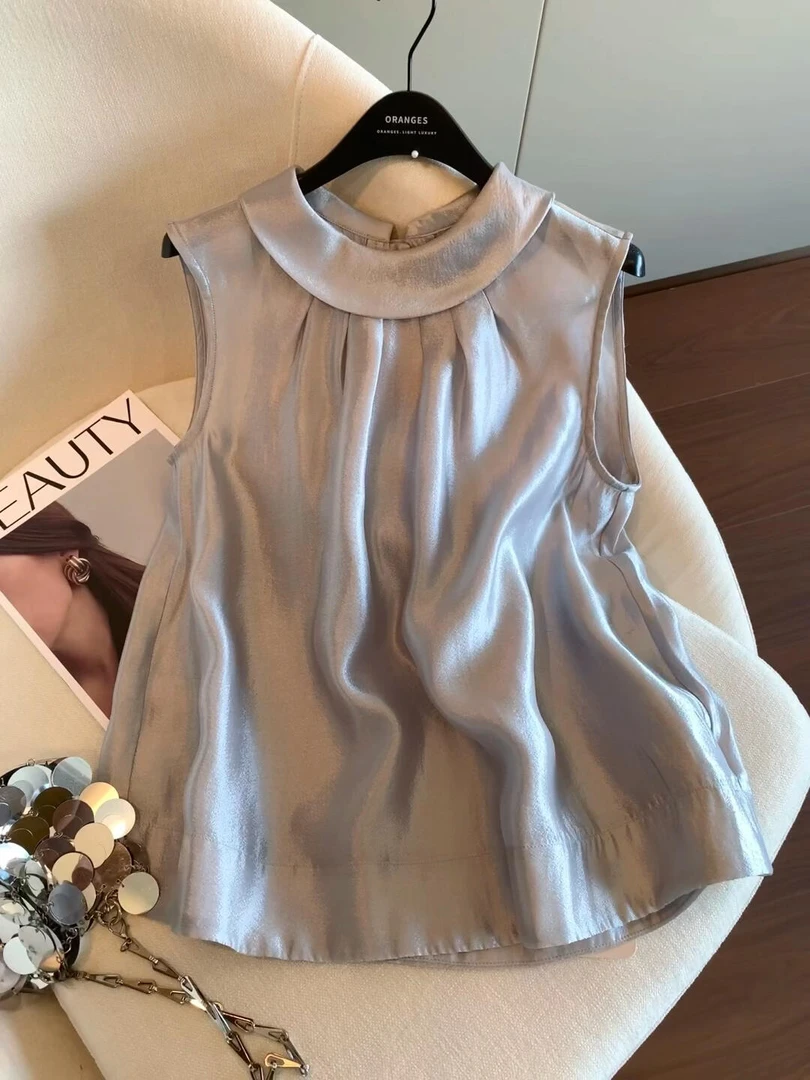 法式高级感珠光吊带背心女夏2025新款温柔显瘦宽松气质无袖上衣