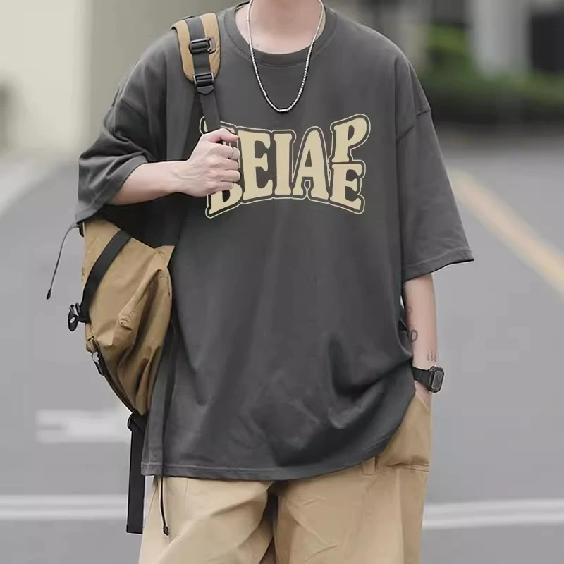 短袖t恤男士夏季款潮流潮牌宽松冰丝速干半袖体恤男装印花上衣服