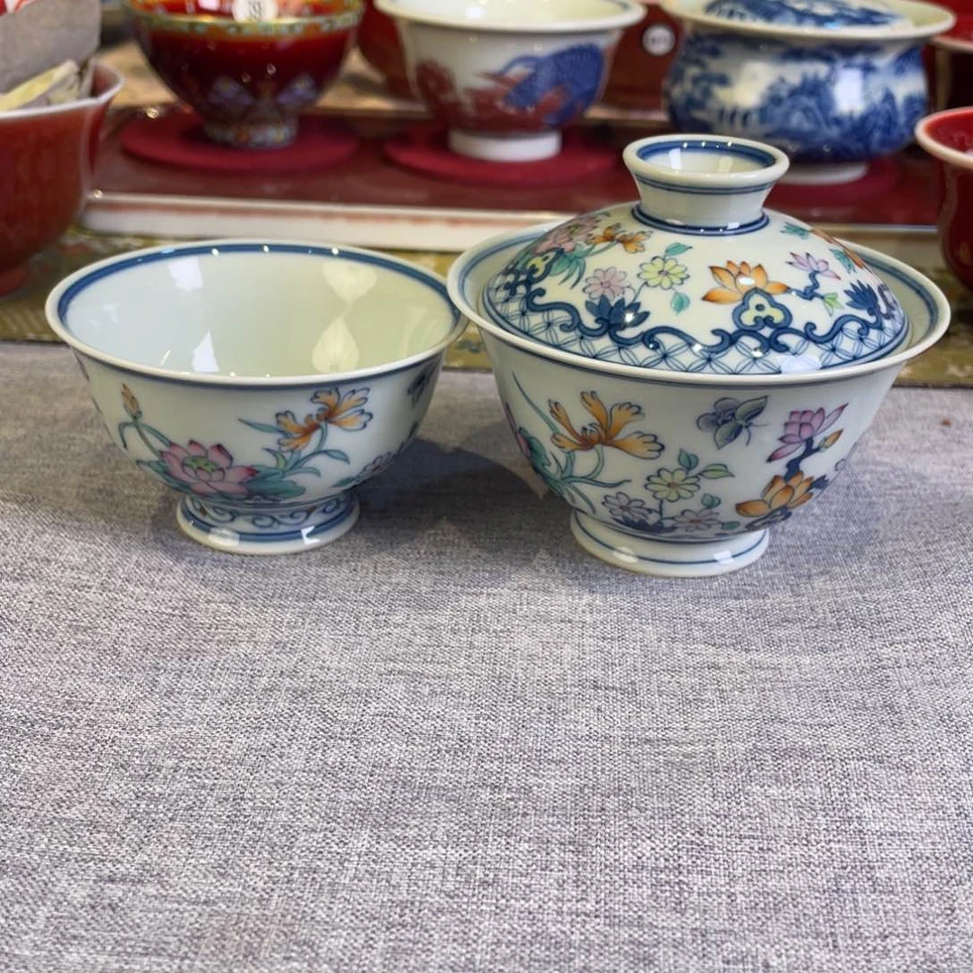 ?****?清欢柴窑，斗彩四季花套组