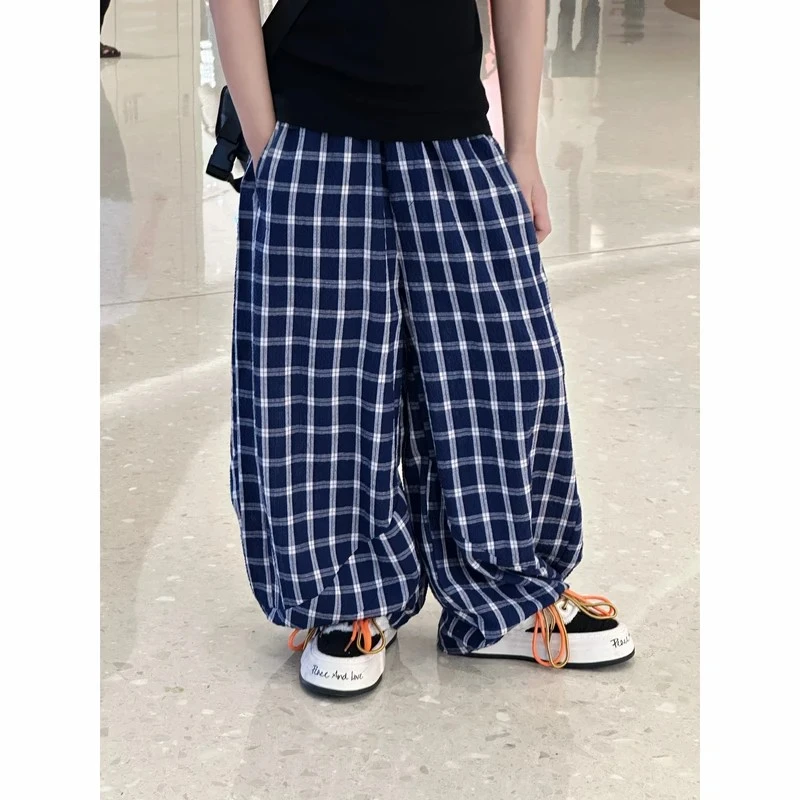 男童夏装2025洋气薄款户外格子防蚊裤中大童时髦长裤休闲洋气裤子